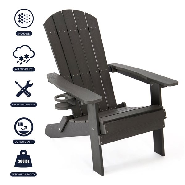 Inspired Home Kamya Black Plastic Stationary Adirondack Chair
