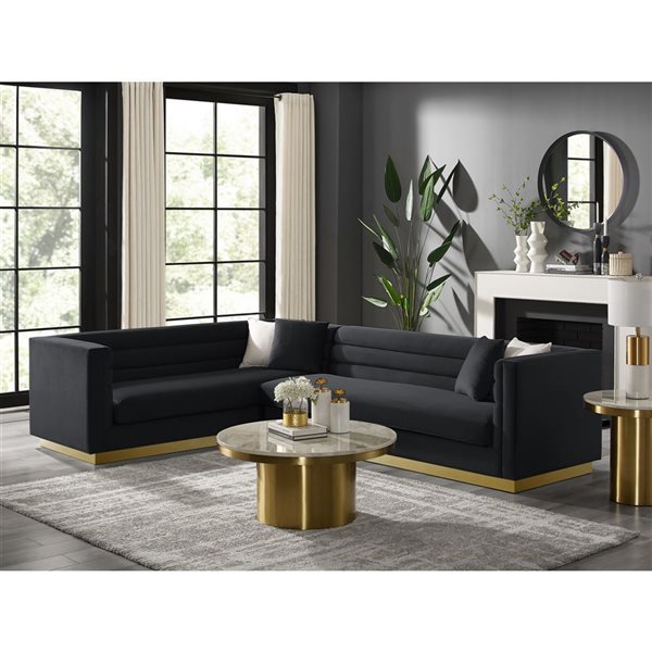 Inspired Home Anniston Modern Black Velvet Sectional Sofa (Left)