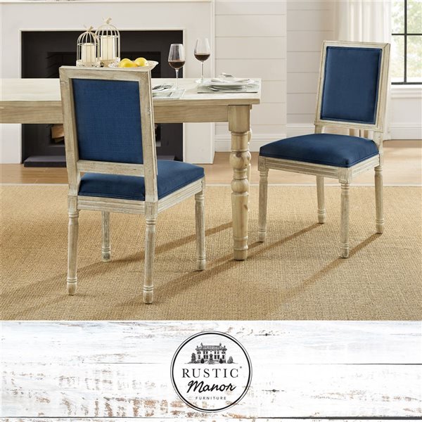 Rustic Manor Talan Contemporary Upholstered Navy Blue Linen Dining