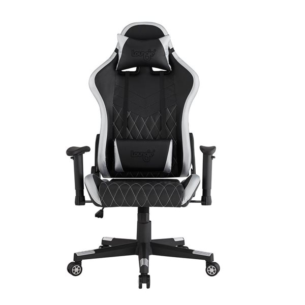 Loungie Maxton Grey Ergonomic Adjustable Height Faux Leather Gaming ...