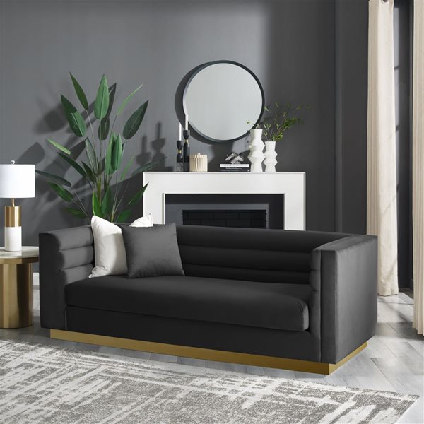 Black velvet modern deals sofa