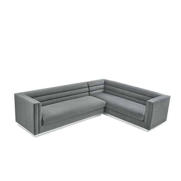 Inspired Home Anniston Modern Dark Grey Velvet Sectional Sofa (Right