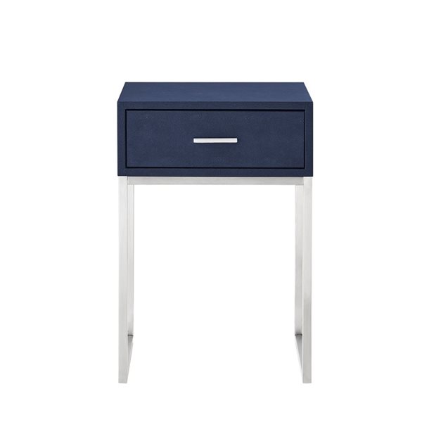 Nicole Miller Landan Navy and Chrome Faux Shagreen Rectangular End Table