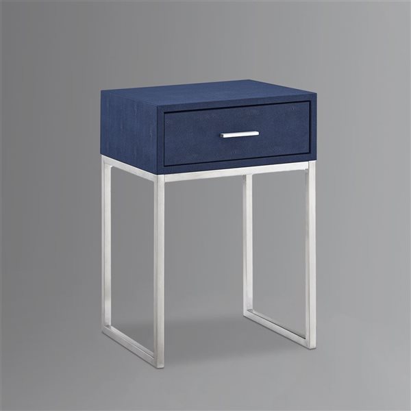 Nicole Miller Landan Navy and Chrome Faux Shagreen Rectangular End Table