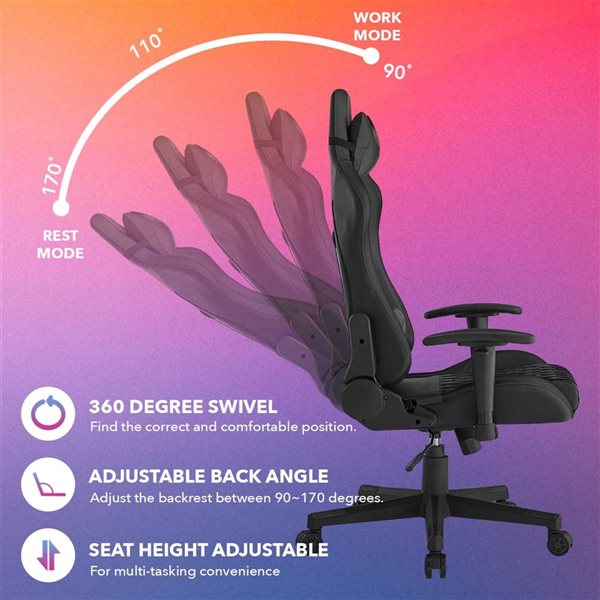 Loungie Maxton Black Ergonomic Adjustable Height Faux Leather Gaming Chair