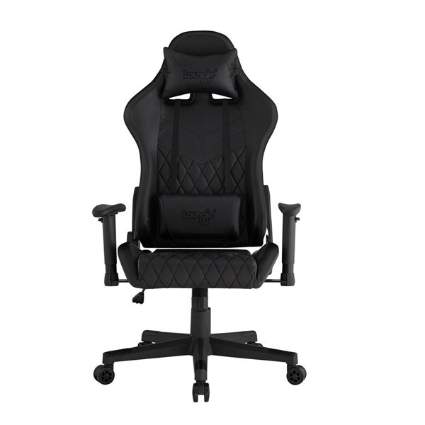 Loungie Maxton Black Ergonomic Adjustable Height Faux Leather Gaming ...