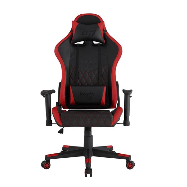 Loungie Maxton Red Ergonomic Adjustable Height Faux Leather Gaming ...