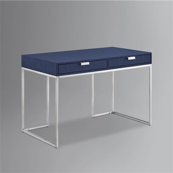 Nicole Miller Landan 45-in Navy Blue and Chrome Faux Shagreen Writing Desk