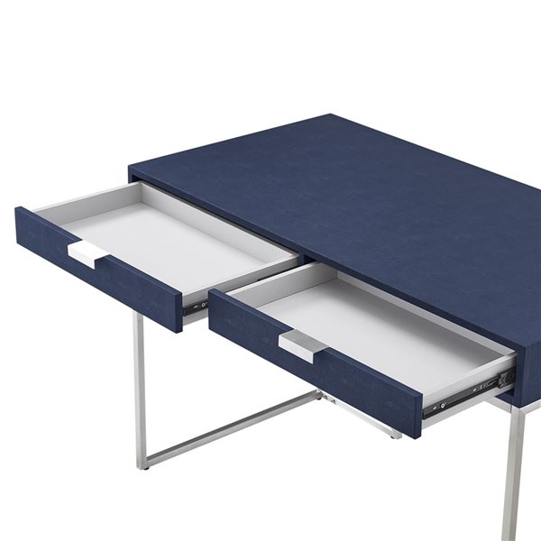 Nicole Miller Landan 45-in Navy Blue and Chrome Faux Shagreen Writing Desk