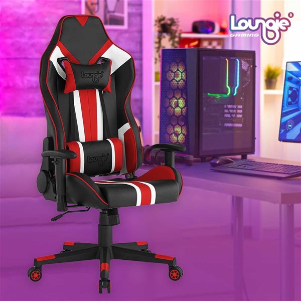 Loungie Harmoni Red Ergonomic Adjustable Height Swivel Faux Leather Gaming Chair