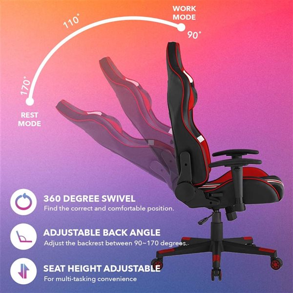 Loungie Harmoni Red Ergonomic Adjustable Height Swivel Faux Leather Gaming Chair