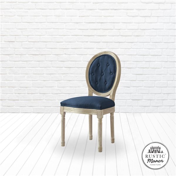 Rustic Manor Edna Traditional Upholstered Navy Blue Linen Dining Chair