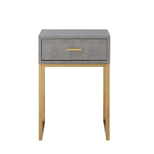 Nicole Miller Landan Grey and Gold Faux Shagreen Rectangular End Table