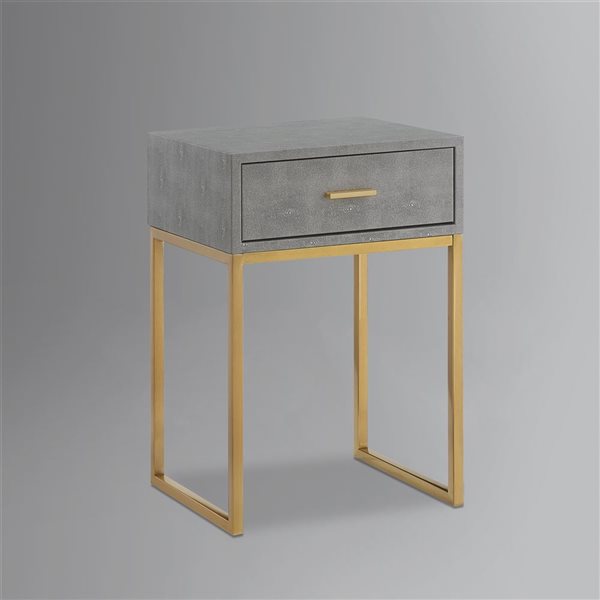 Nicole Miller Landan Grey and Gold Faux Shagreen Rectangular End Table