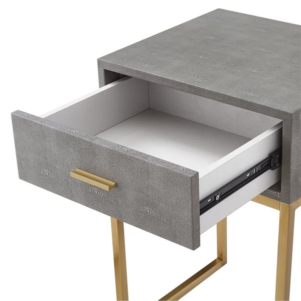 Nicole Miller Landan Grey and Gold Faux Shagreen Rectangular End Table