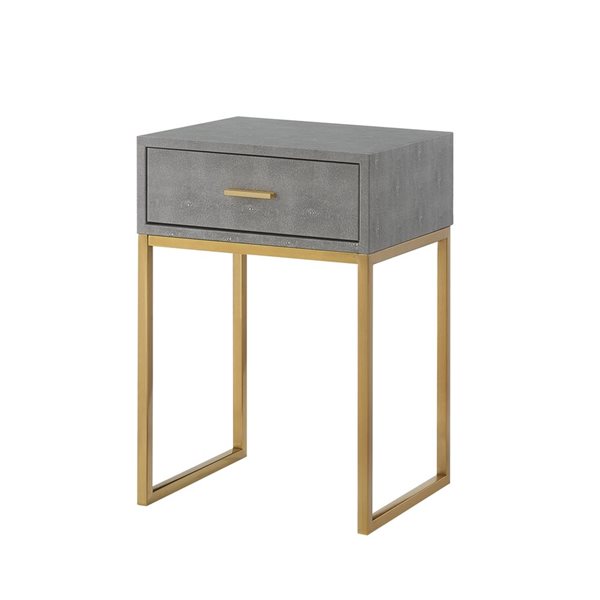Nicole Miller Landan Grey and Gold Faux Shagreen Rectangular End Table