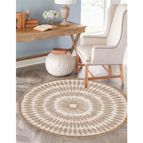 Tapis d'intérieur Manon 6pi 3po x 6pi 3po rond taupe par ECARPET