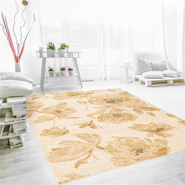 ECARPET Karina Ivory/Gold 7-ft 10-in x 10-ft 2-in Rectangular Indoor Area rug