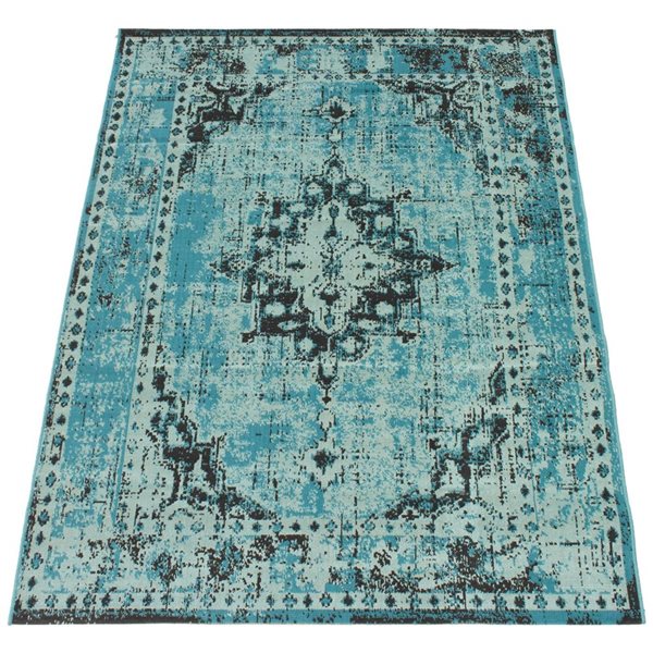 ECARPET Isabella Aqua 4-ft 7-in x 6-ft 7-in Rectangular Indoor Area rug