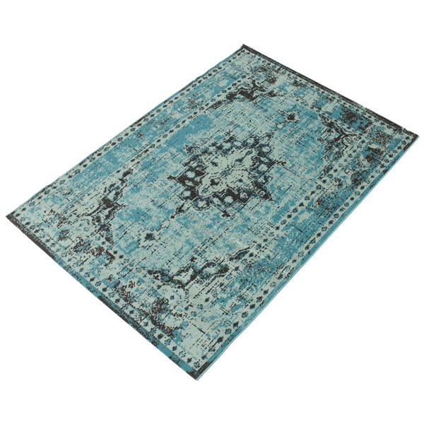 ECARPET Isabella Aqua 4-ft 7-in x 6-ft 7-in Rectangular Indoor Area rug