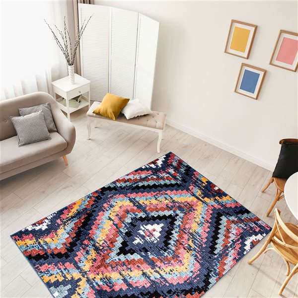 ECARPET Morocco Casa Navy 6-ft 7-in x 9-ft 6-in Rectangular Indoor Area rug