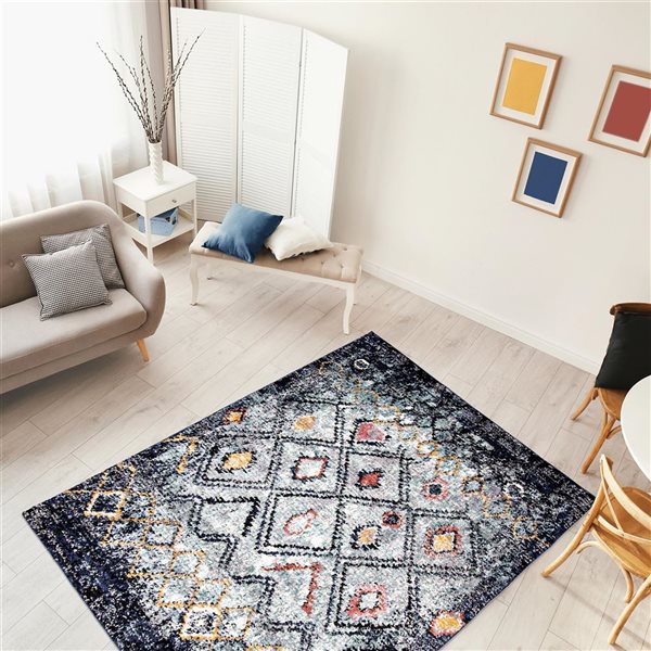 Tapis d'intérieur Morocco Classic 6pi 7po x 9pi 6po rectangulaire bleu par ECARPET