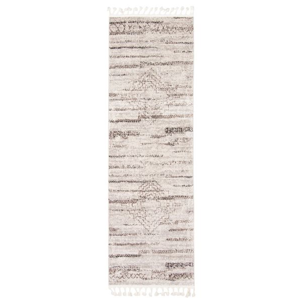 ECARPET Kybella Aztec Ivory/Grey 2-ft 7-in x 8-ft 4-in Rectangular Indoor Runner