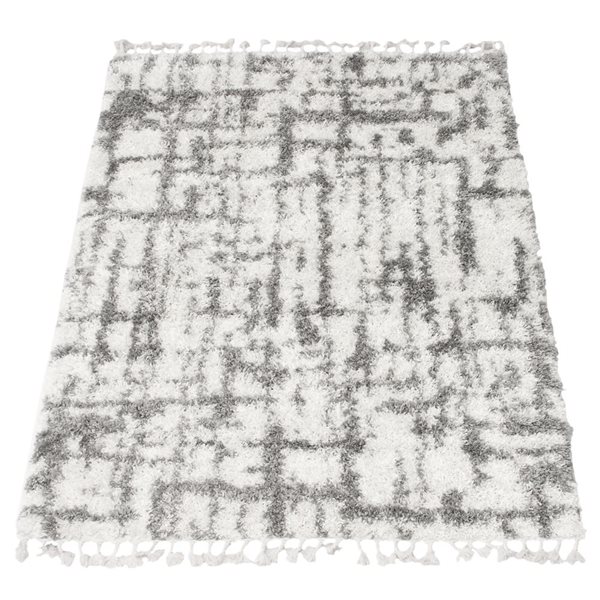 ECARPET Grammercy Urban Cream/Grey 5-ft 3-in x 7-ft 3-in Rectangular Indoor Shag Carpet