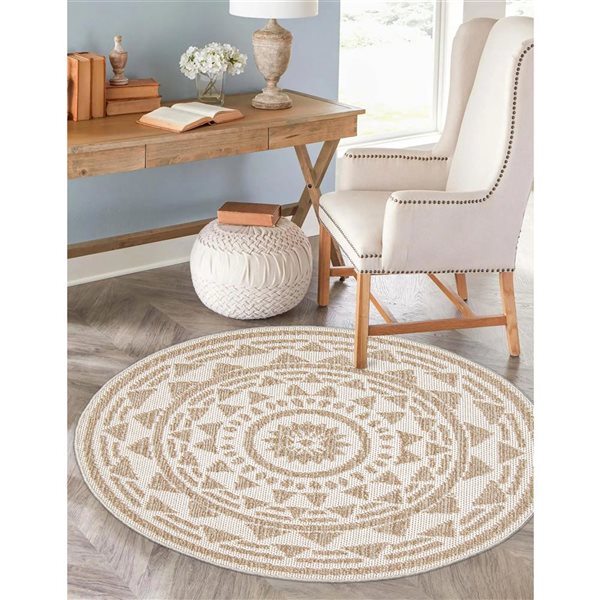 ECARPET Finley Taupe Round 6-ft 3-in x 6-ft 3-in Round Indoor Area rug