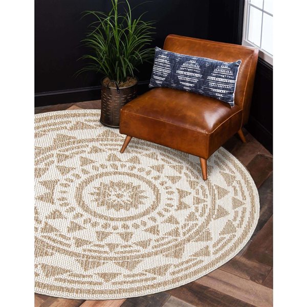 ECARPET Finley Taupe Round 6-ft 3-in x 6-ft 3-in Round Indoor Area rug