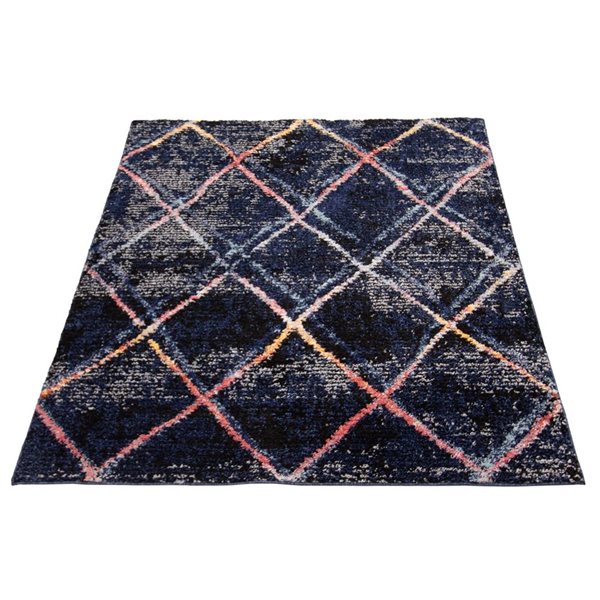 Tapis d'intérieur Morocco Abstract 5pi 3po x 7pi 3po rectangulaire bleu marine par ECARPET