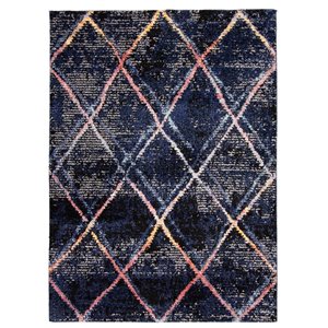 Tapis d'intérieur Morocco Abstract 5pi 3po x 7pi 3po rectangulaire bleu marine par ECARPET