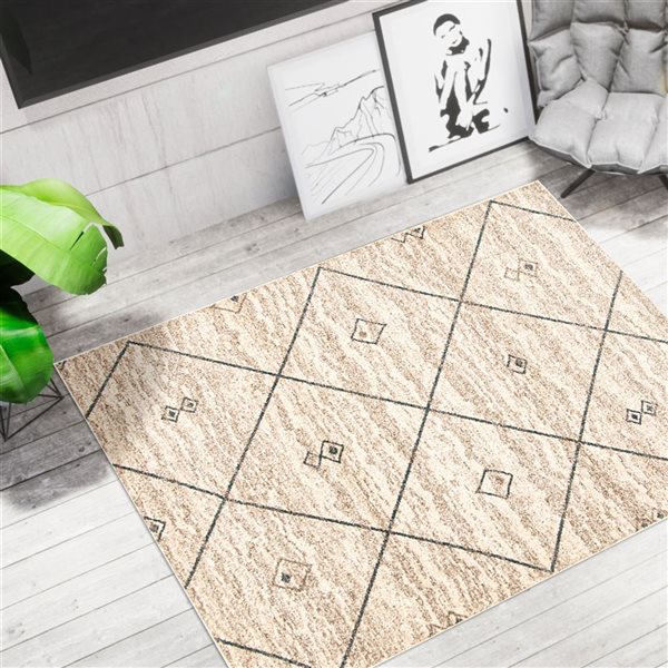 ECARPET Devos Ivory/Blue 3-ft 11-in x 5-ft 7-in Rectangular Indoor Area rug