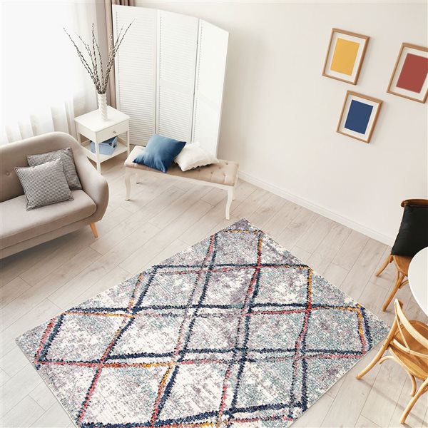 ECARPET Morocco Abstract Ivory 5-ft 3-in x 7-ft 3-in Rectangular Indoor Area rug