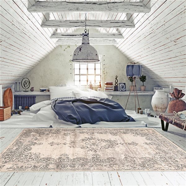 ECARPET Dahlia Grey 6-ft 7-in x 9-ft 6-in Rectangular Indoor Area rug