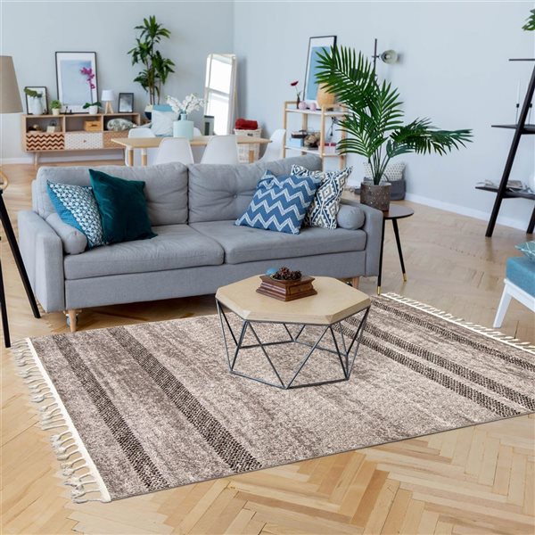 ECARPET Kybella Coastal Ivory/Grey 5-ft 2-in x 7-ft 5-in Rectangular Indoor Area rug