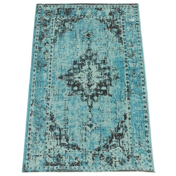 ECARPET Isabella Aqua 2-ft 8-in x 4-ft 11-in Rectangular Indoor Area rug