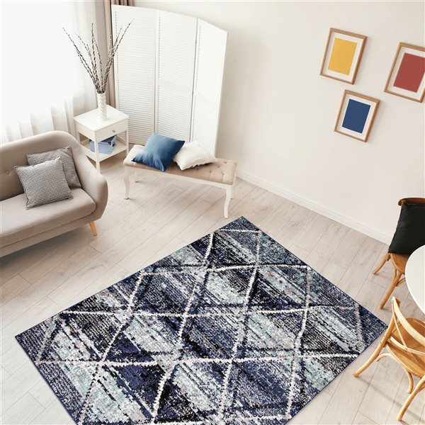 ECARPET Morocco Abstract Blue 6-ft 7-in x 9-ft 6-in Rectangular Indoor Area rug