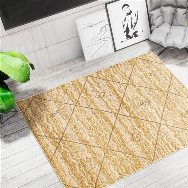 Tapis d'intérieur Devos 5pi 3po x 7pi 3po rectangulaire ivoire/doré par ECARPET