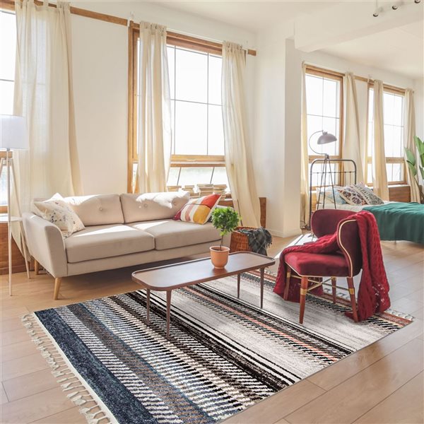 ECARPET Kybella Prague Ivory/Grey 7-ft 10-in x 10-ft 5-in Rectangular Indoor Area rug