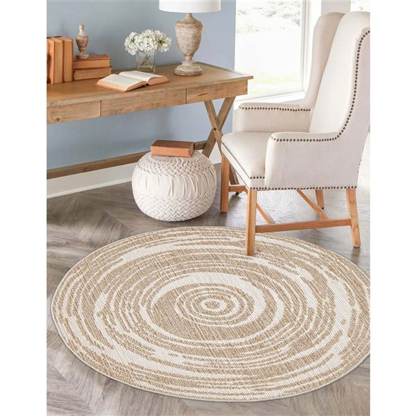 ECARPET Merry Taupe 6-ft 3-in x 6-ft 3-in Round Indoor Area rug