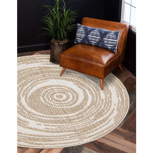 ECARPET Merry Taupe 6-ft 3-in x 6-ft 3-in Round Indoor Area rug