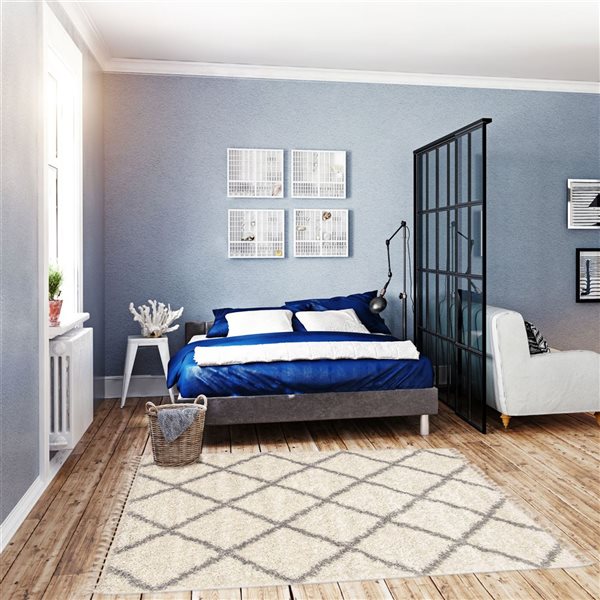 ECARPET Grammercy Diamond Cream 8-ft x 10-ft Rectangular Indoor Shag Carpet