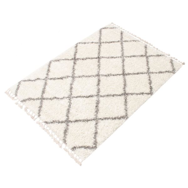 ECARPET Grammercy Diamond Cream 8-ft x 10-ft Rectangular Indoor Shag Carpet