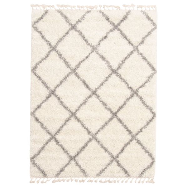 ECARPET Grammercy Diamond Cream 8-ft x 10-ft Rectangular Indoor Shag Carpet