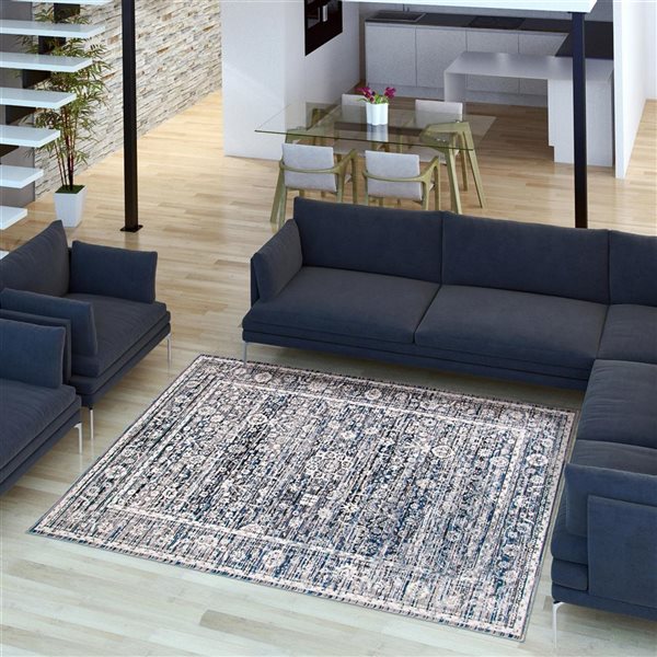 ECARPET Layla Grey/Cream 5-ft 3-in x 7-ft 3-in Rectangular Indoor Area rug