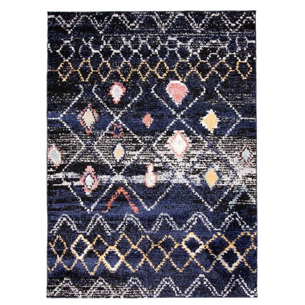 Tapis d'intérieur Morocco Classic 6pi 7po x 9pi 6po rectangulaire bleu marine par ECARPET