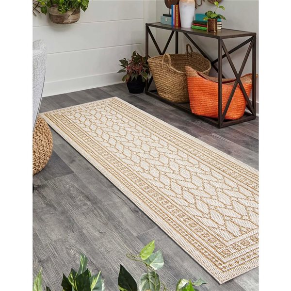 ECARPET Francesca Taupe 2-ft 6-in x 8-ft Rectangular Indoor Runner