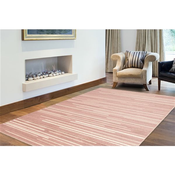 Tapis d'intérieur Fika 7pi 10po x 10pi 2po rectangulaire rose/crème par ECARPET