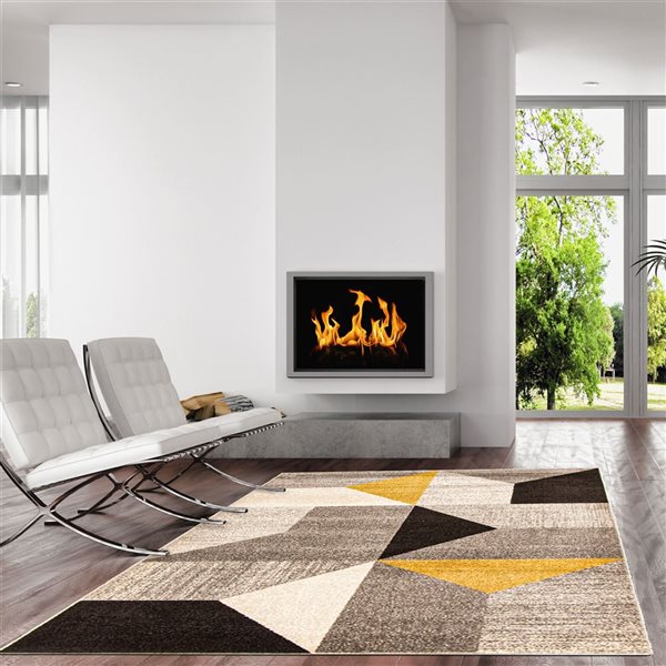 ECARPET Harlow Grey/Gold 3-ft 11-in x 5-ft 7-in Rectangular Indoor Area rug